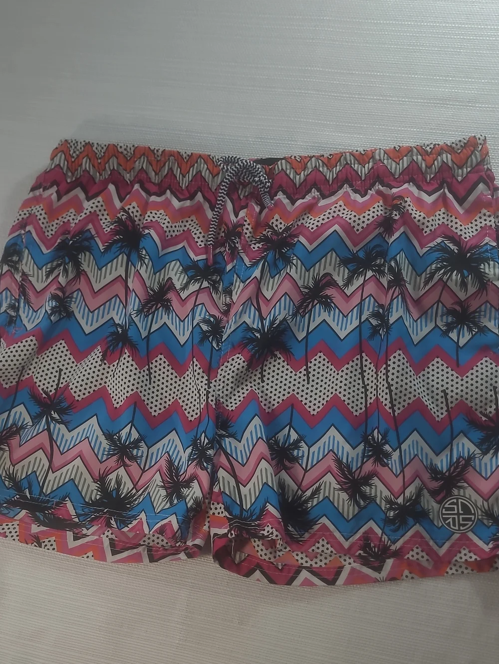 Soul Star England Men's Swimwear Size XL Chevron in Pink & Blue Palm Accent